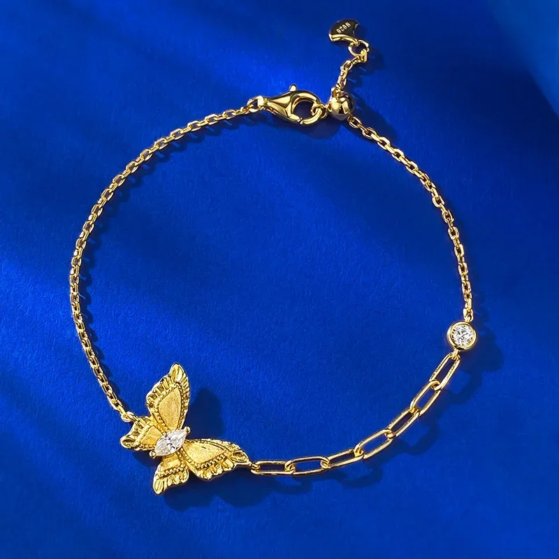 S925 Pure Silver Gold-plated Plant Series Gula Silk Dreamy Butterfly Bracelet with Adjustable High-end Feel