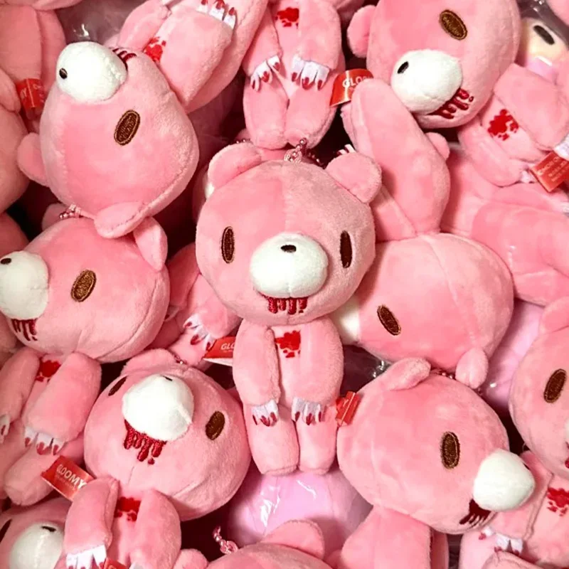 Kawaii urso rosa pingente de pelúcia brinquedo bloodthirsty urso rosa brinquedo de pelúcia bonito mochila acessórios estudante presente aniversário