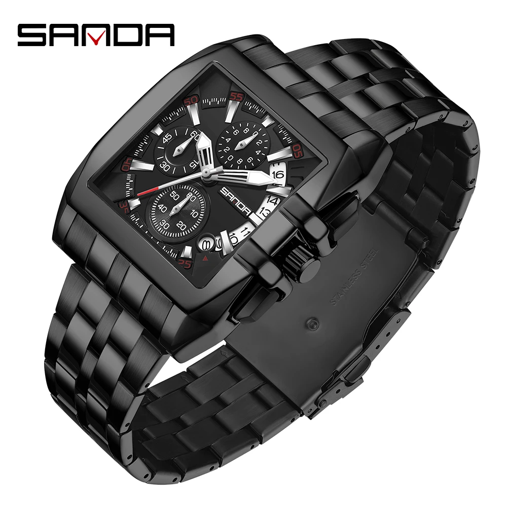 SANDA 5302 innovate Fashion trend Quartz Wristwatch Waterproof Square Dial Design Date Fluorescence gentleman Watch