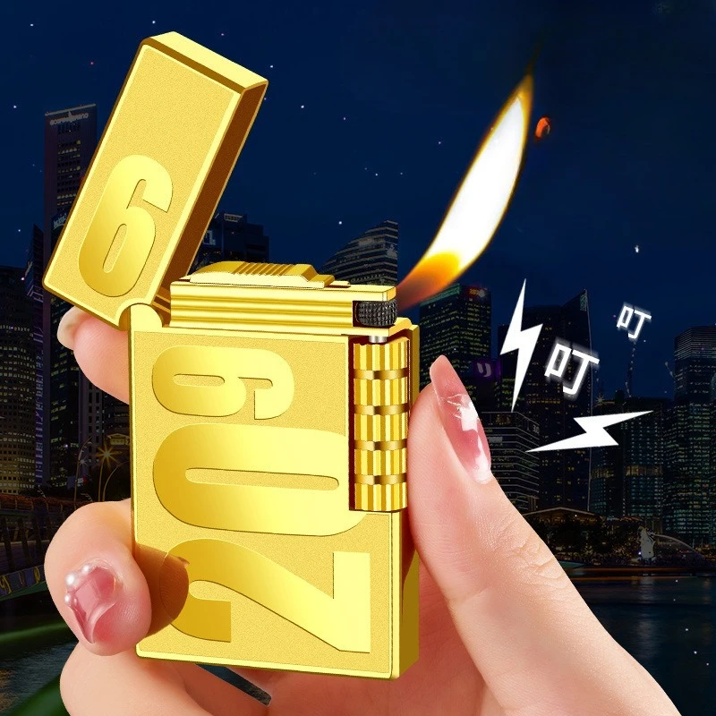 

Langsheng Metal Windproof Grinding Wheel Lighter Side Sliding Wheel Open Flame Creative Men's Cigarette Accessory Gift