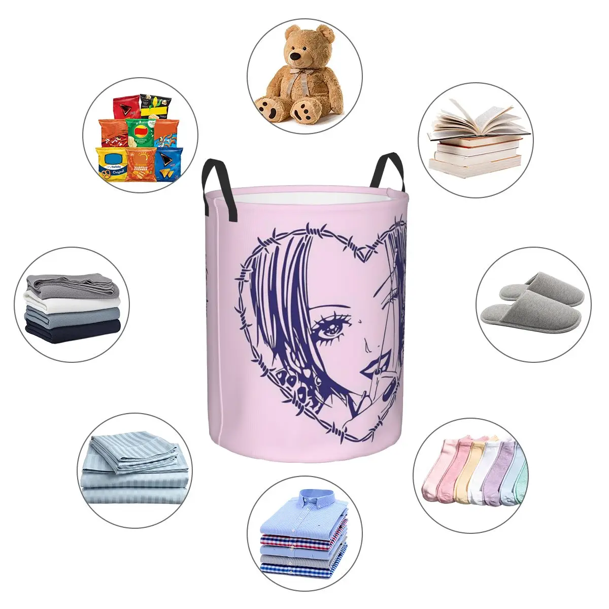 Nana Osaki Barbed Wire Heart Spread Foldable Laundry Baskets Dirty Clothes Toys Storage Basket Home Organizer Hamper