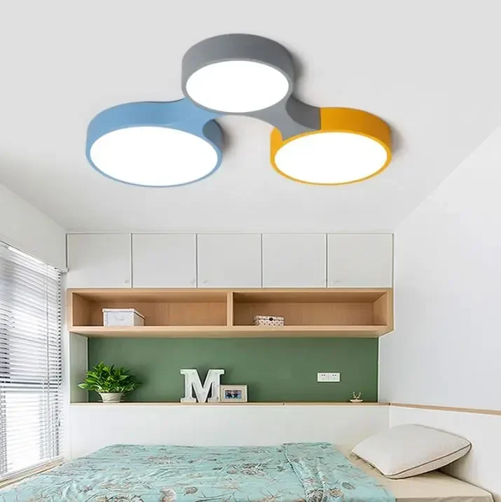 Creative mosaic design simple Nordic color bedroom study room children room LED dimming iron ceiling