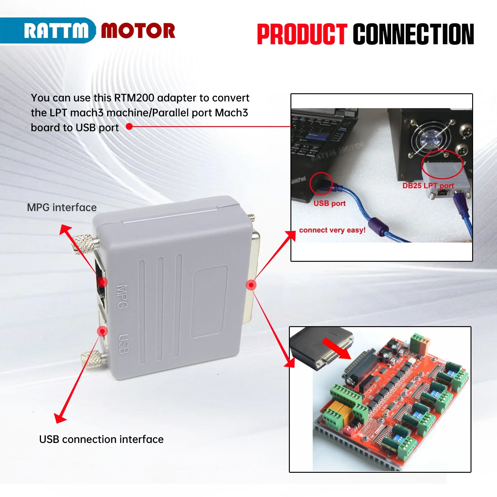 NC200 Model USB To Parallel LPT Port Converter Adapter 6-axis Controller Mach3 Parallel Port To USB for CNC Milling