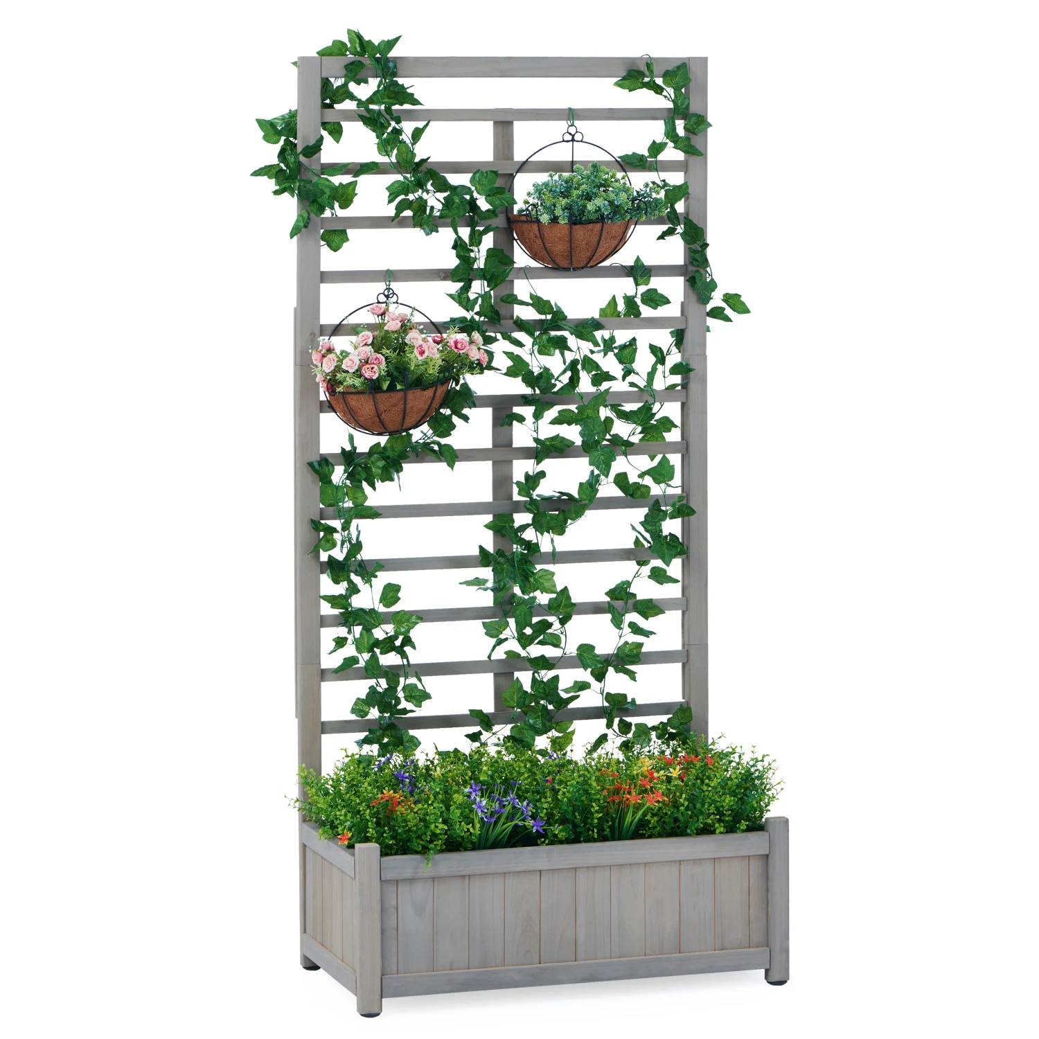 Wooden Planter Box with Trellis for Climbing Plants, Vegetables & Herbs