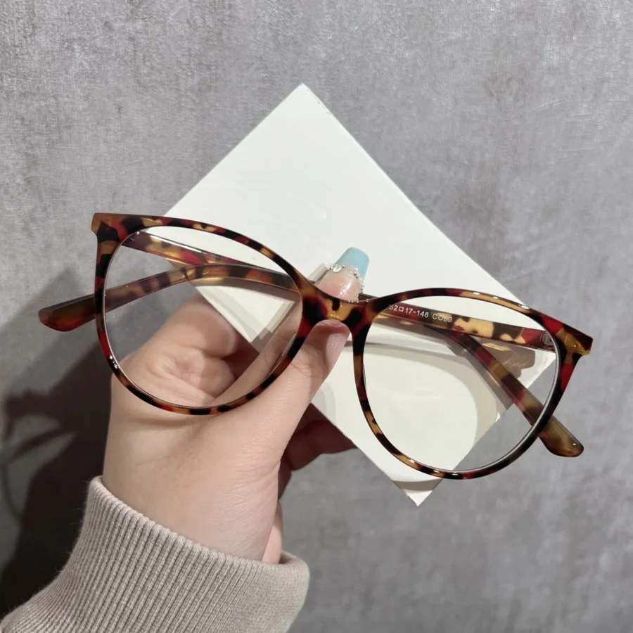 1Pc Women's Fashionable Plain Glasses New Style Universal Simple Elegant Round Frame Versatile Retro Trendy Anti-Eye Strain Comf