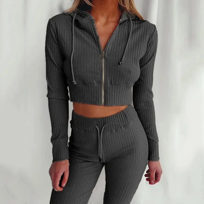 Sexy Slim New Long-sleeved V-neck Casual Knitted Cardigan Zipper Top Waist Bag Hip Pants Two-piece Suit 2024 Spring New Fashion