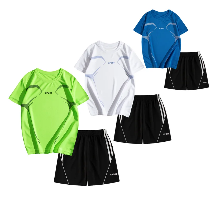 Dubbped Kids Running Clothes Sets Boys Football Jersey Short Sleeve Children Sports Training Uniforms Soccer Jerseys 2-piece Set