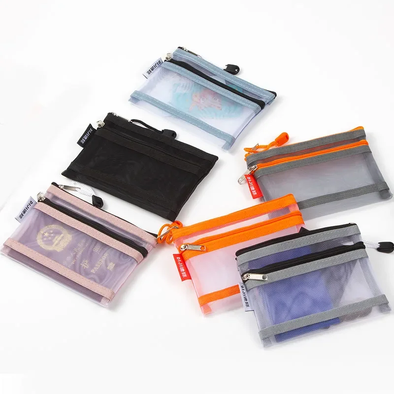 Borsa porta carte in rete a doppio strato Borsa trasparente per passaporto, carta d'identità, patente di guida, documenti, custodia con cerniera per carte bancarie, portaoggetti da viaggio