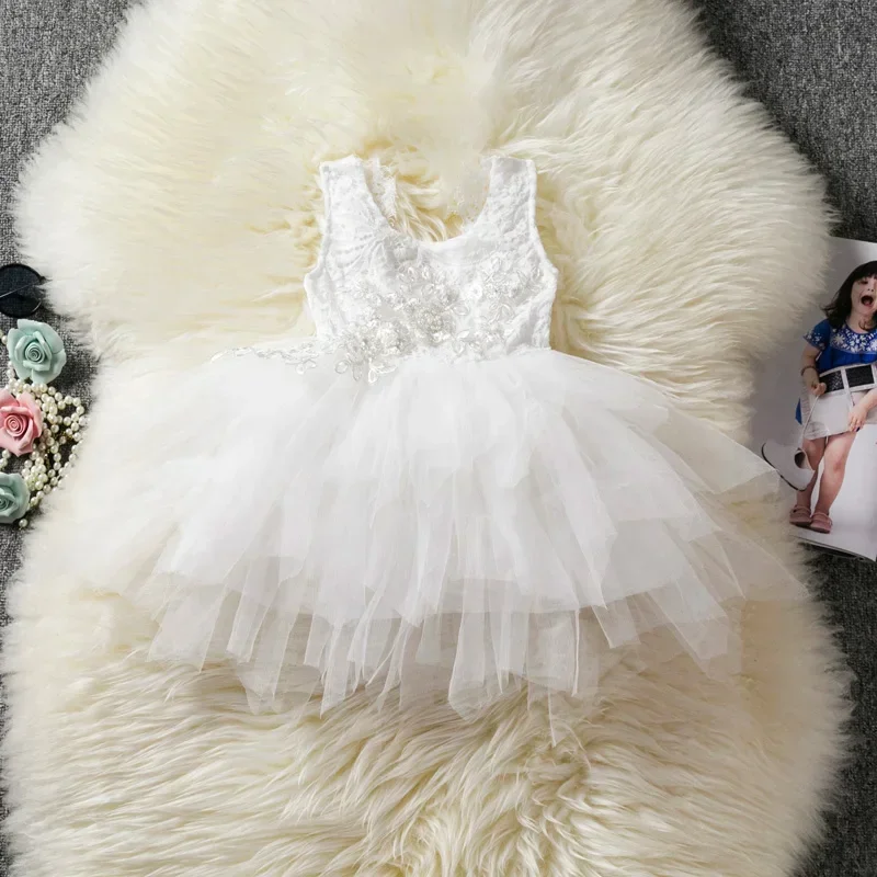 Baby Girl Lace Dress Party 1st Birthday Princess Dress Cotton Baptism Vestido Infant Tulle Wedding Dresses White Baptism Clothes