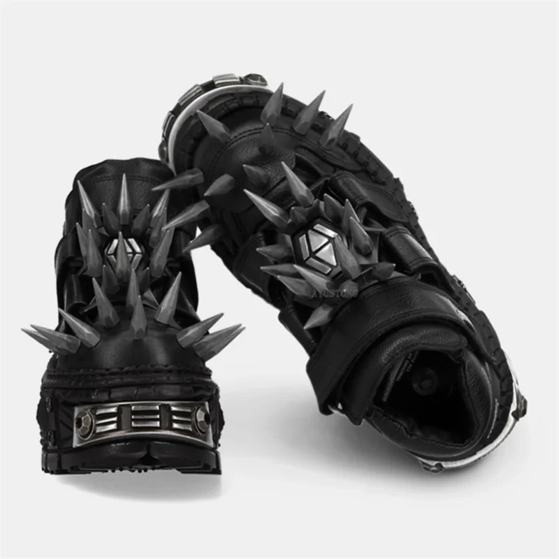 

Thick Bottom Man Motorcycle Boots Fashion Men Round Toe Ankle Black Boot