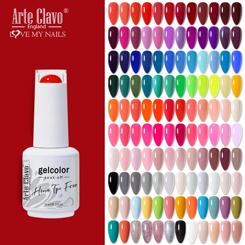 아르테 클라보 15ml 패션 젤 네일 폴리쉬 헤마 TPO 프리 레드 컬러 글리터 세미 퍼머넌트 소크 오프 UV LED 울트라 다이아몬드 바니쉬