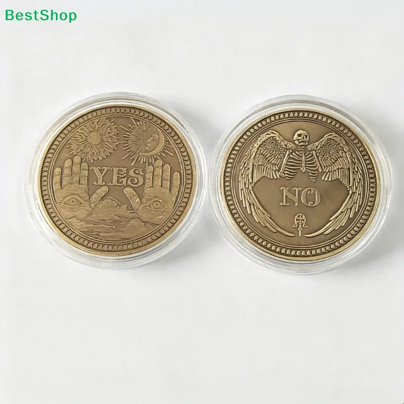 Skeleton Winged Angel Yes No Decision Flip Coin Antique Bronze Sun Moon Divination Souvenir Coin