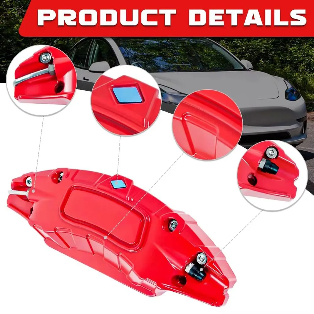 4pcs Front and Rear Brake Caliper Covers for Tesla Model Y Model 3 Accessories, 2020-2024 19 20 Inch Wheel Hub