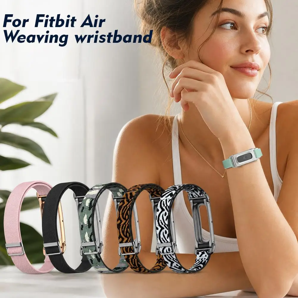 Metal Case Plain Nylon Weave Strap Stepless Adjustable Elastic Braided Band For Google Fitbit Air Fitness tracker Wristband