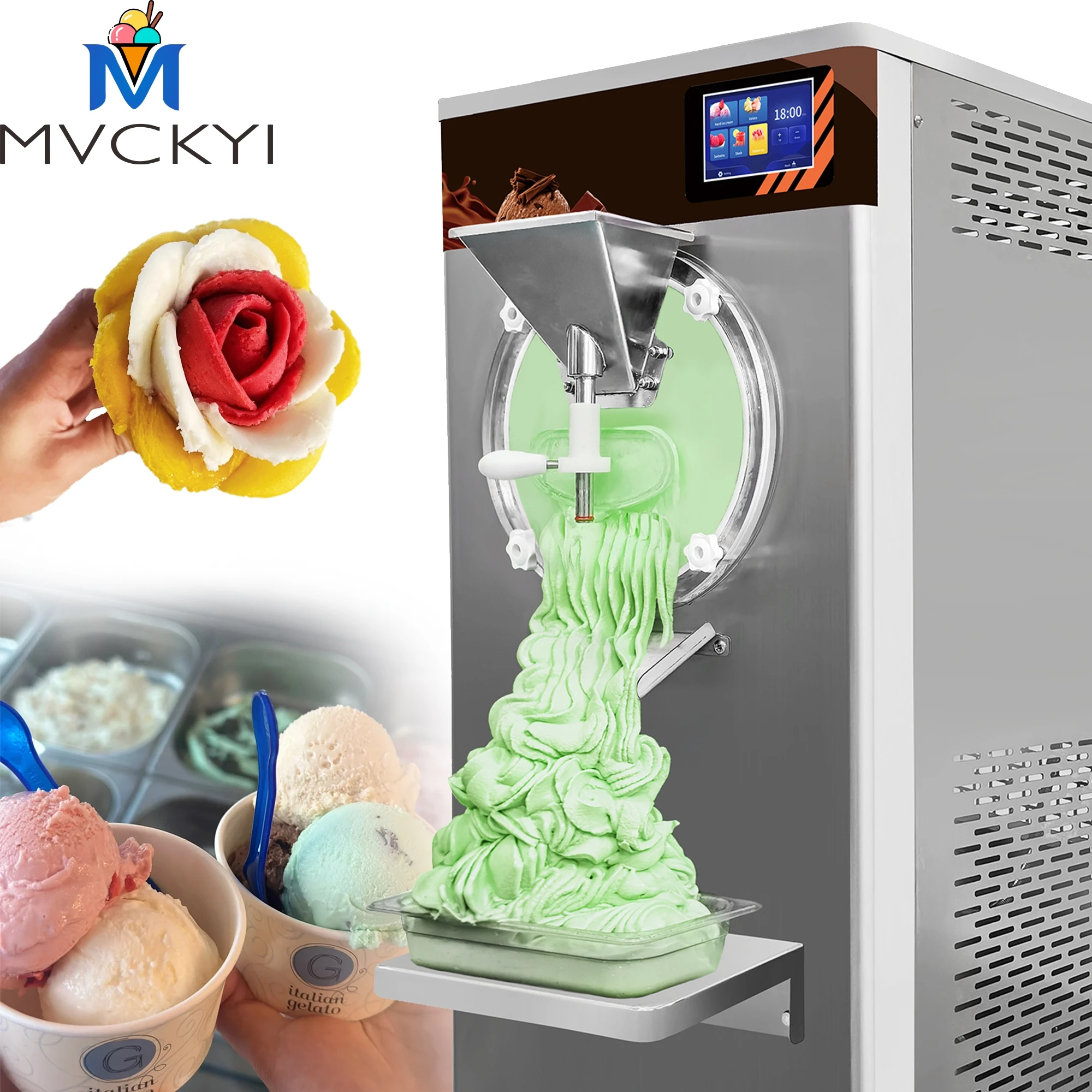 

Mvckyi 48L/H Commercial Stand Hard Ice Cream Machine/Italian Cone Maker/Batch Chiller/Sorbet Ice Cream Machine Carpigiani