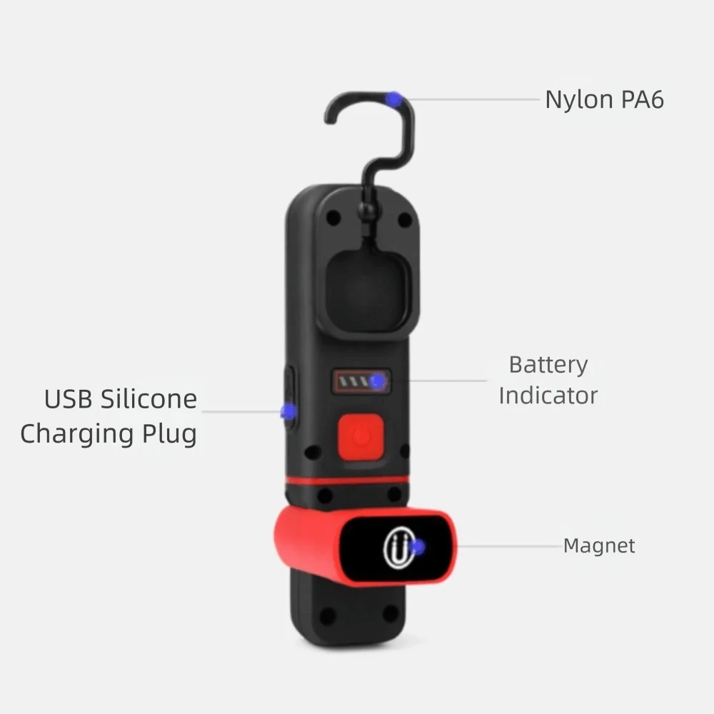 مصباح عمل LED فائق السطوع 360 درجة ° دوران ضوء قوي USB مصباح يدوي قابل لإعادة الشحن مع خطاف تعليق USB قابل لإعادة الشحن #2