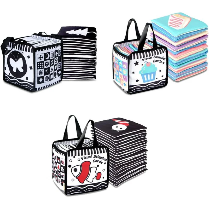 

Black White Cloth Books Cute Pattern Visual Development Educational Toy High Contrast Baby Soft Cards Great Gift For Newborns