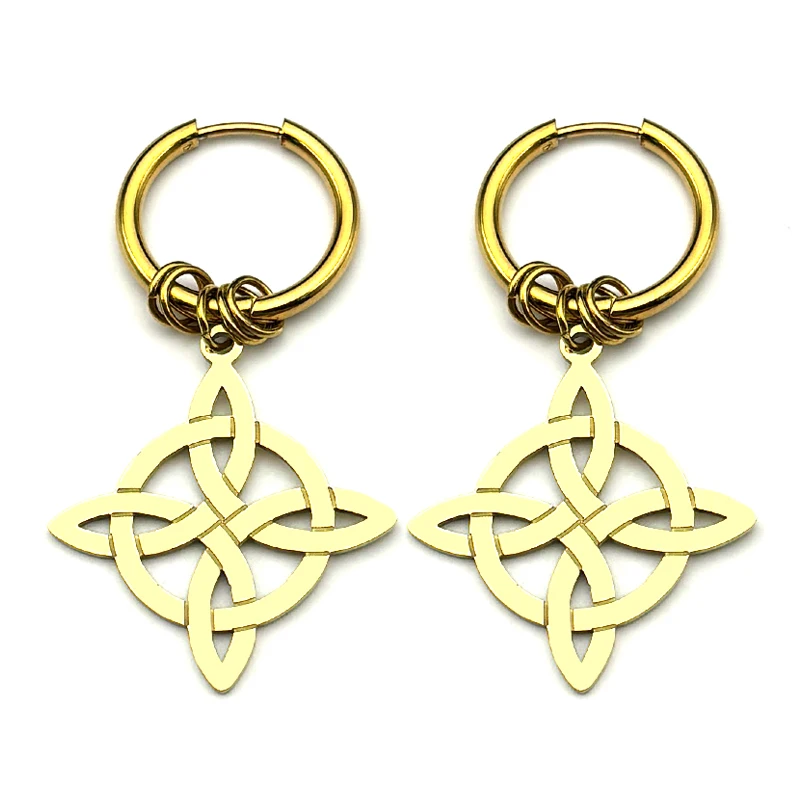 Stainless Steel Witch Knot Amulet Hoop Earrings for Women Men Gold Color Witchcraft Celtic Knot Drop Earrings Lucky Jewelry Gift view 3
