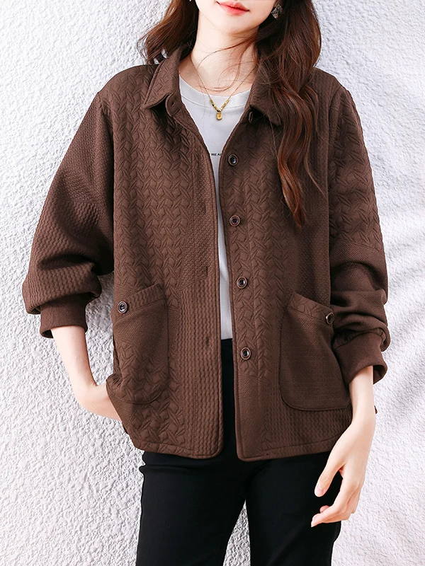 Casual Loose Long Sve Pure Color Embroidery Double ket Coat for plus Size Women Button up Open Cardigan Comfortable Fit