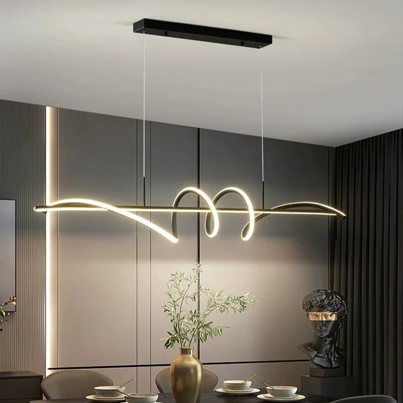 Minimalist LED Dinning Room Pendant Lights Kitchen Ｃhandelier Morden Line Type Lamp Living Room Home Decor Office Hanging Lamp