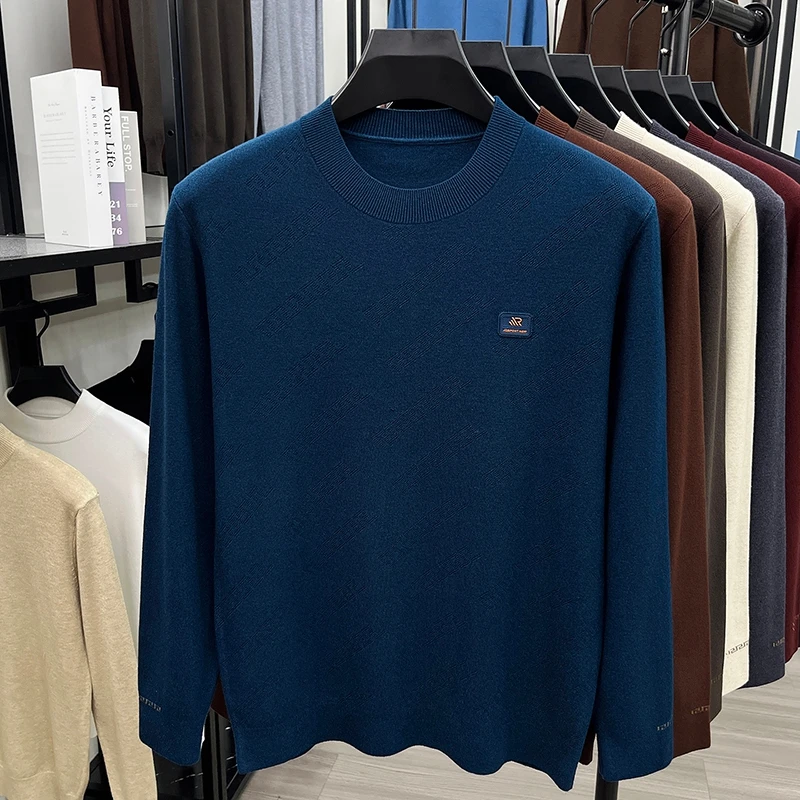 Modischer, trendiger Herren-Strickpullover mit Rundhalsausschnitt in Uni-Farbe, hautfreundlich, langärmelig, für Herbst und Winter, Business-Casual-Herrenbekleidung – Detail 9