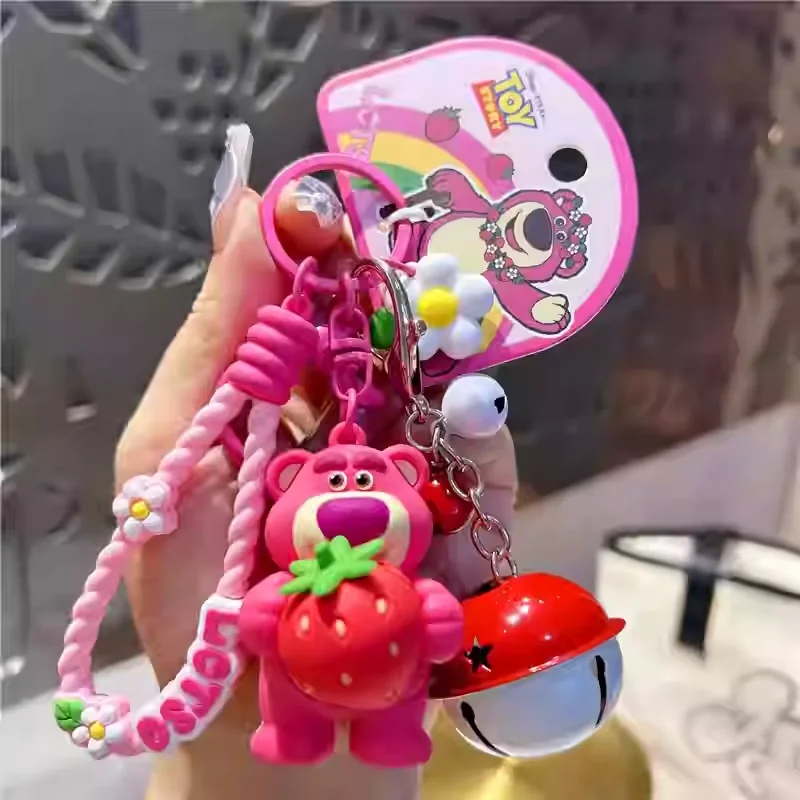 Authentic Toy Story Strawberry Bear Doll Keychain Couple's Bag Pendant Toy Collectible Figures Animation Derivative Products