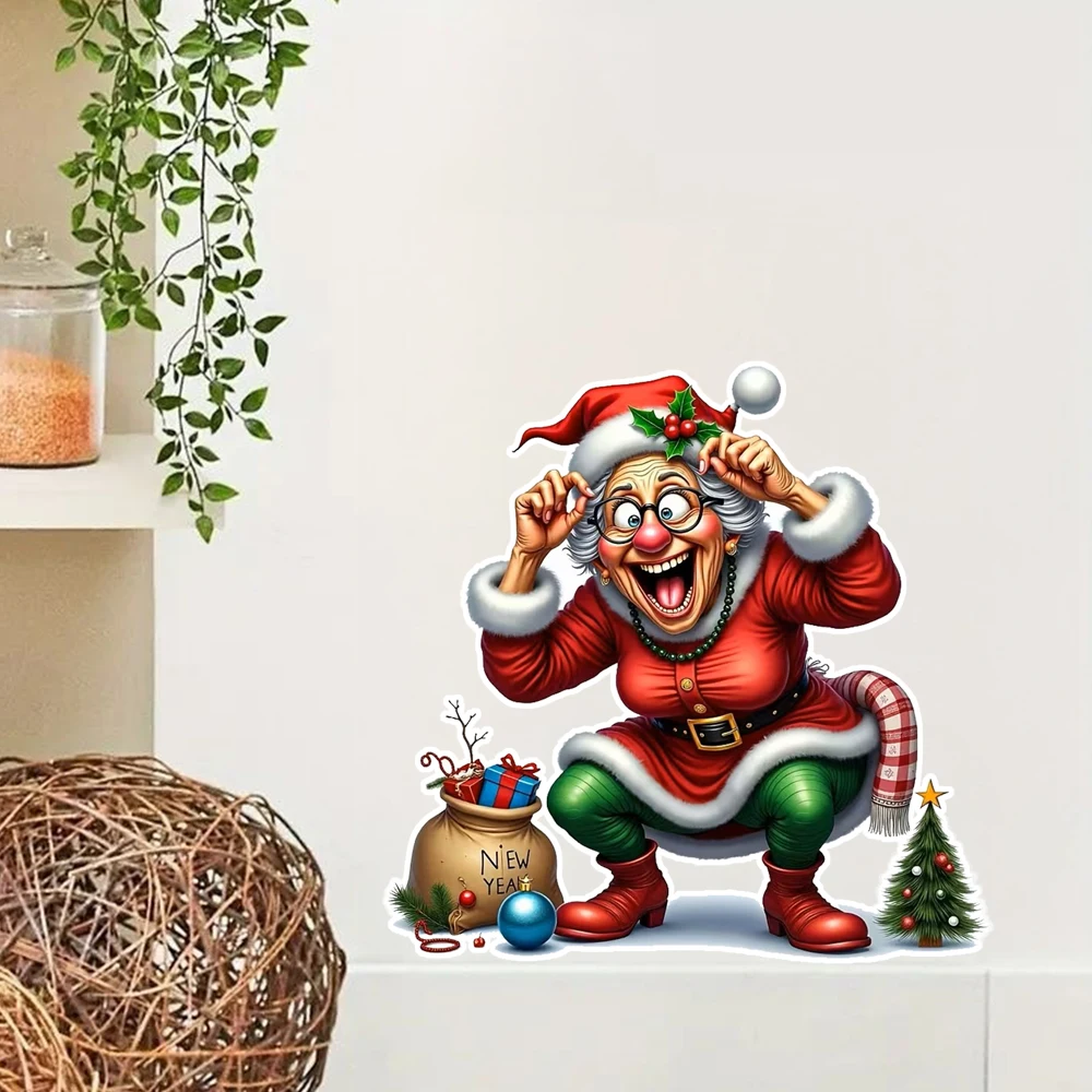 OZ3841#Humorous Santa Claus Stickers Windows, and Walls - Self-adhesive, Single-use - Can Be Applied to Glass, Metal, and Cerami