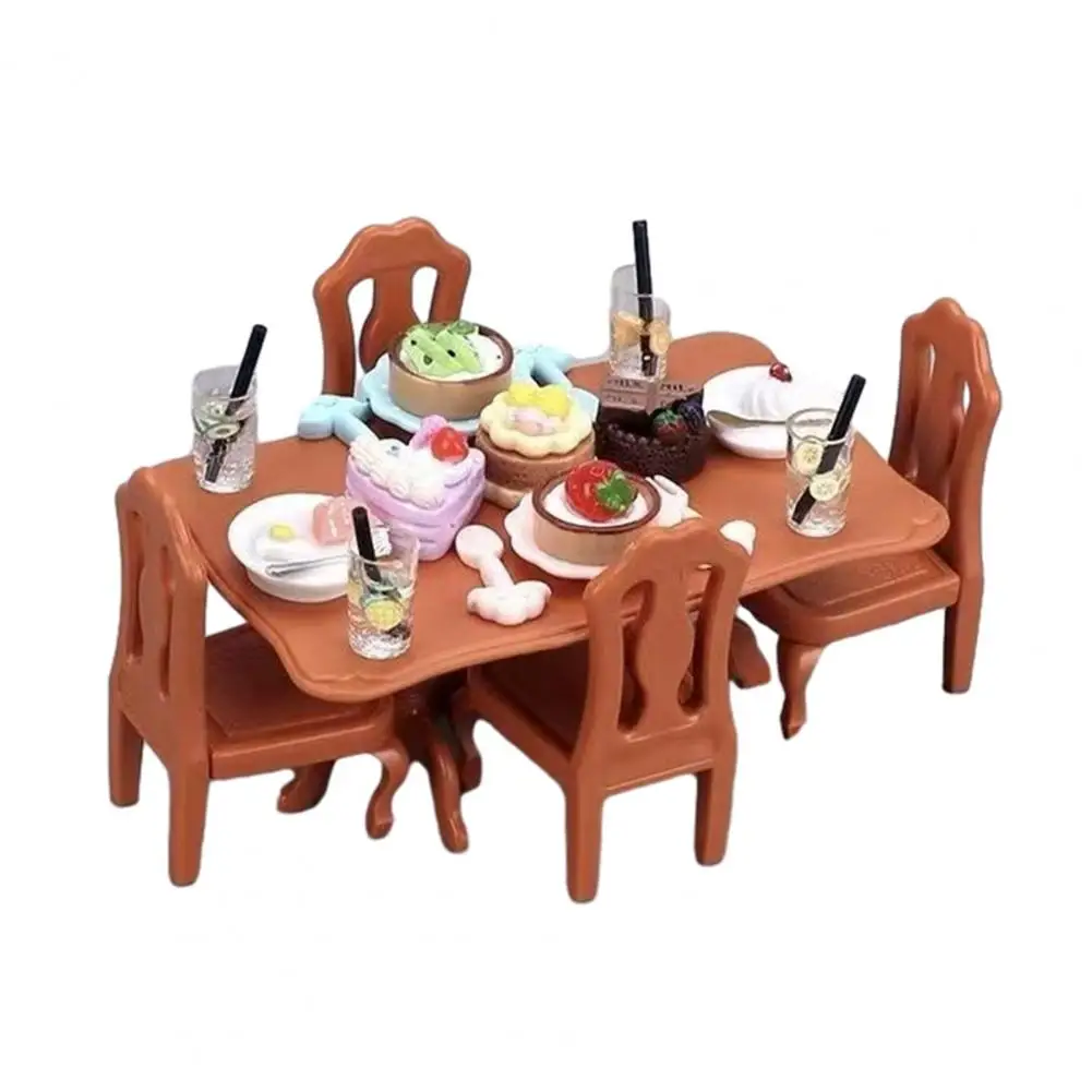 Doll House Miniature Dollhouse Dining Room Furniture Set with Wooden Table Chairs 1/12 Scale Model Accessories for Decor Photo