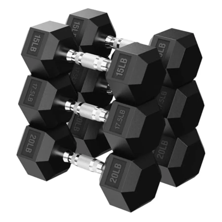 

Hex Dumbbell 45-480 lb Set Rubber Encased Exercise Fitness Dumbbells for Home Gym Hand Weights for Strength Training in Black D