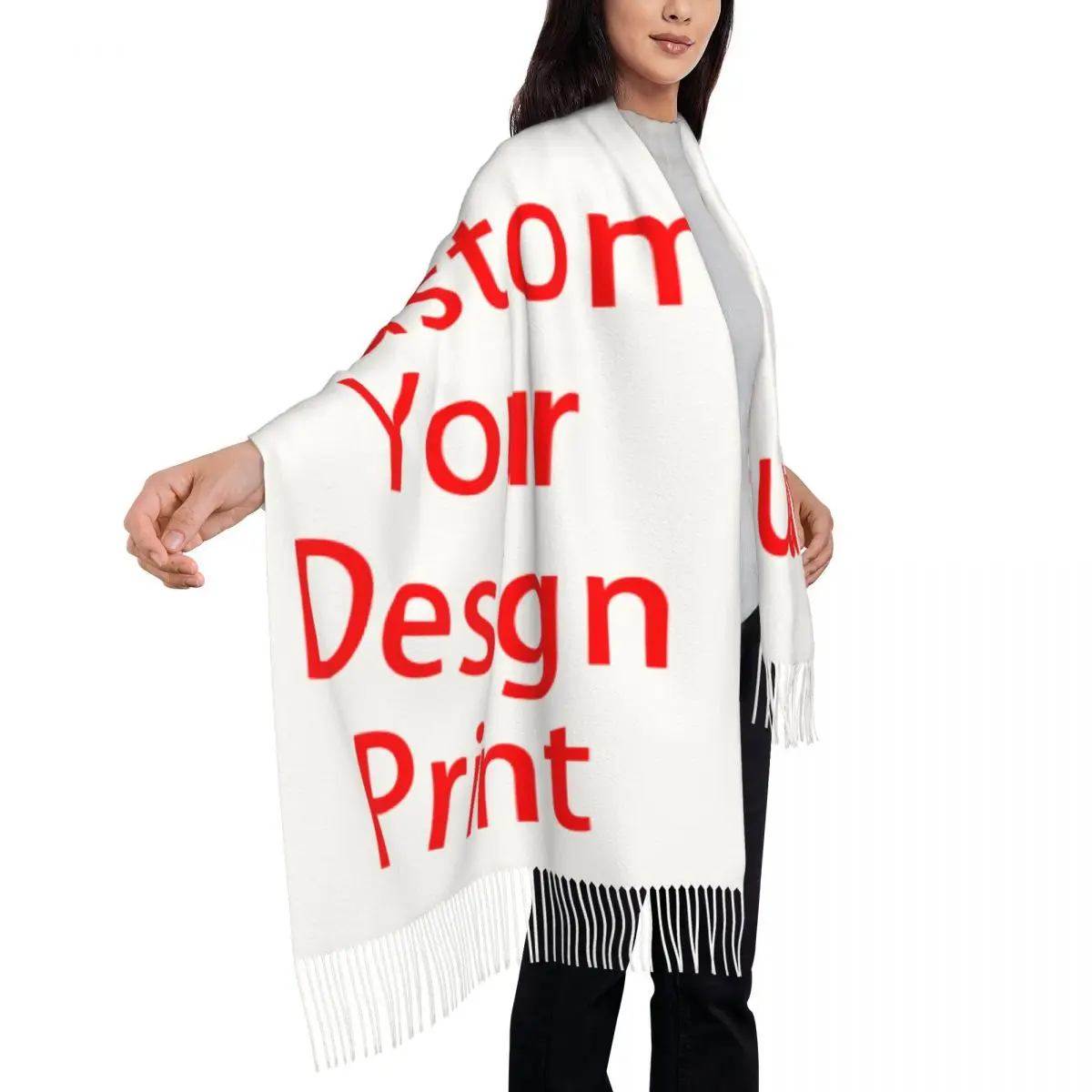 Custom Your Design Scarf Wrap Women Long Winter Fall Warm Tassel Shawl Unisex Customized Logo Printed Scarves