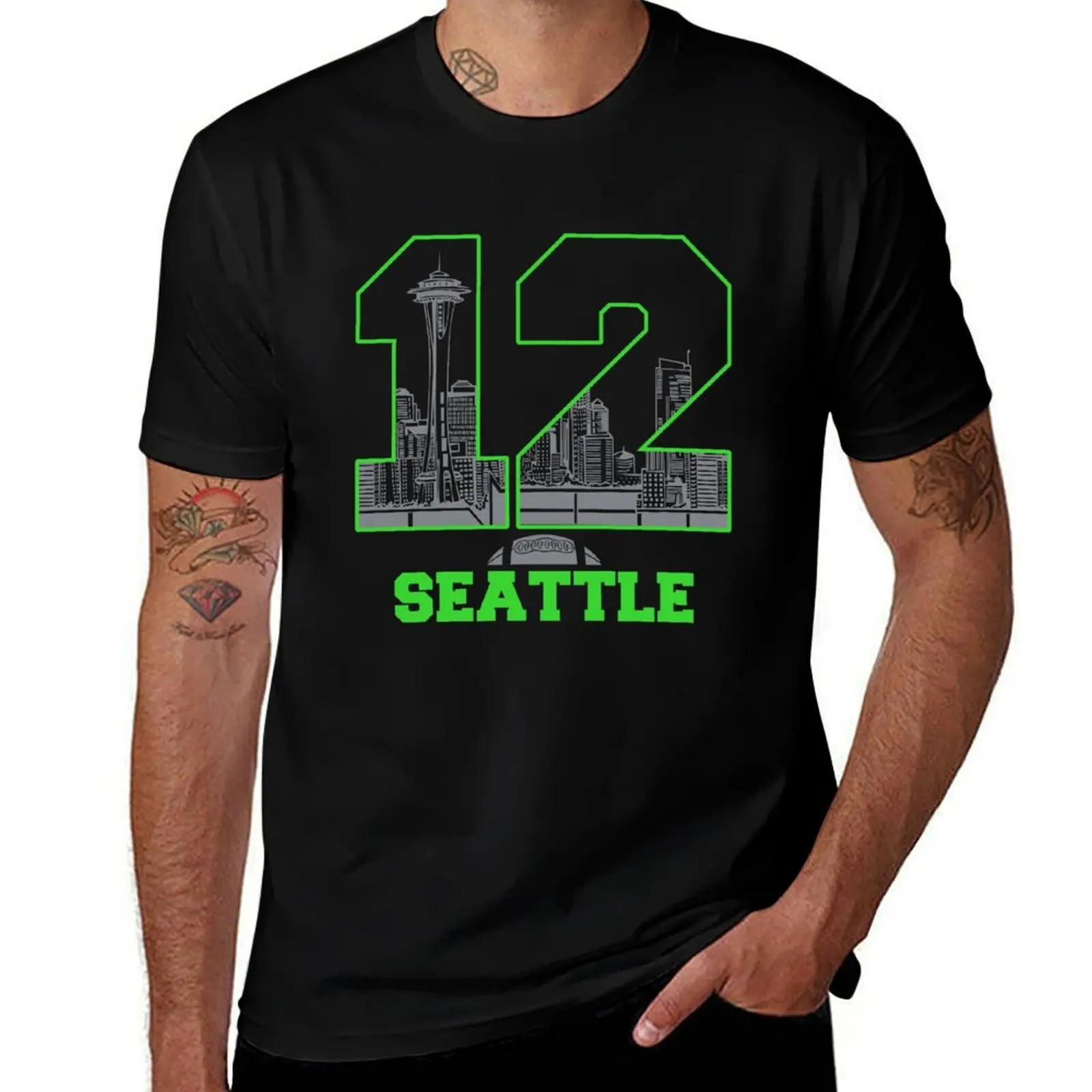 

12th Man Seattle Football T-Shirt anime t shirts oversize t shirt men 100% cotton luxury brand cotton t shirts man 100% T-Shirt
