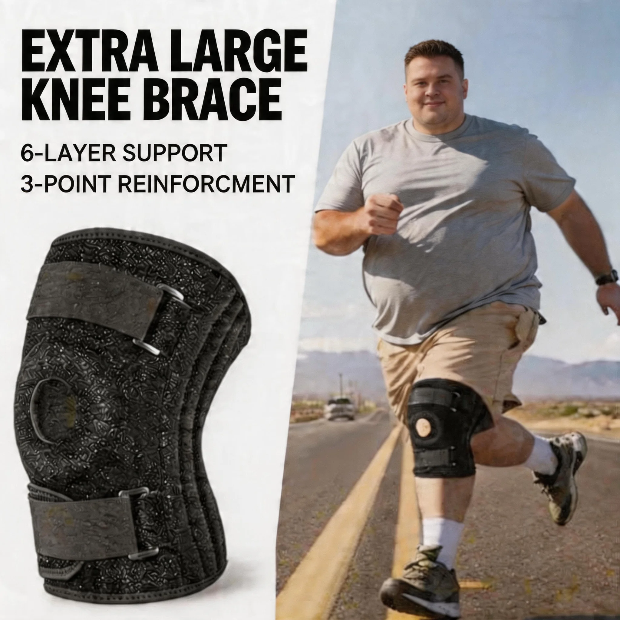 Large Size Unisex Knee Brace, Fits 300 Lbs, Extra Large Sports Joint Support, Relieves Fatigue, Boosts Running Performance
