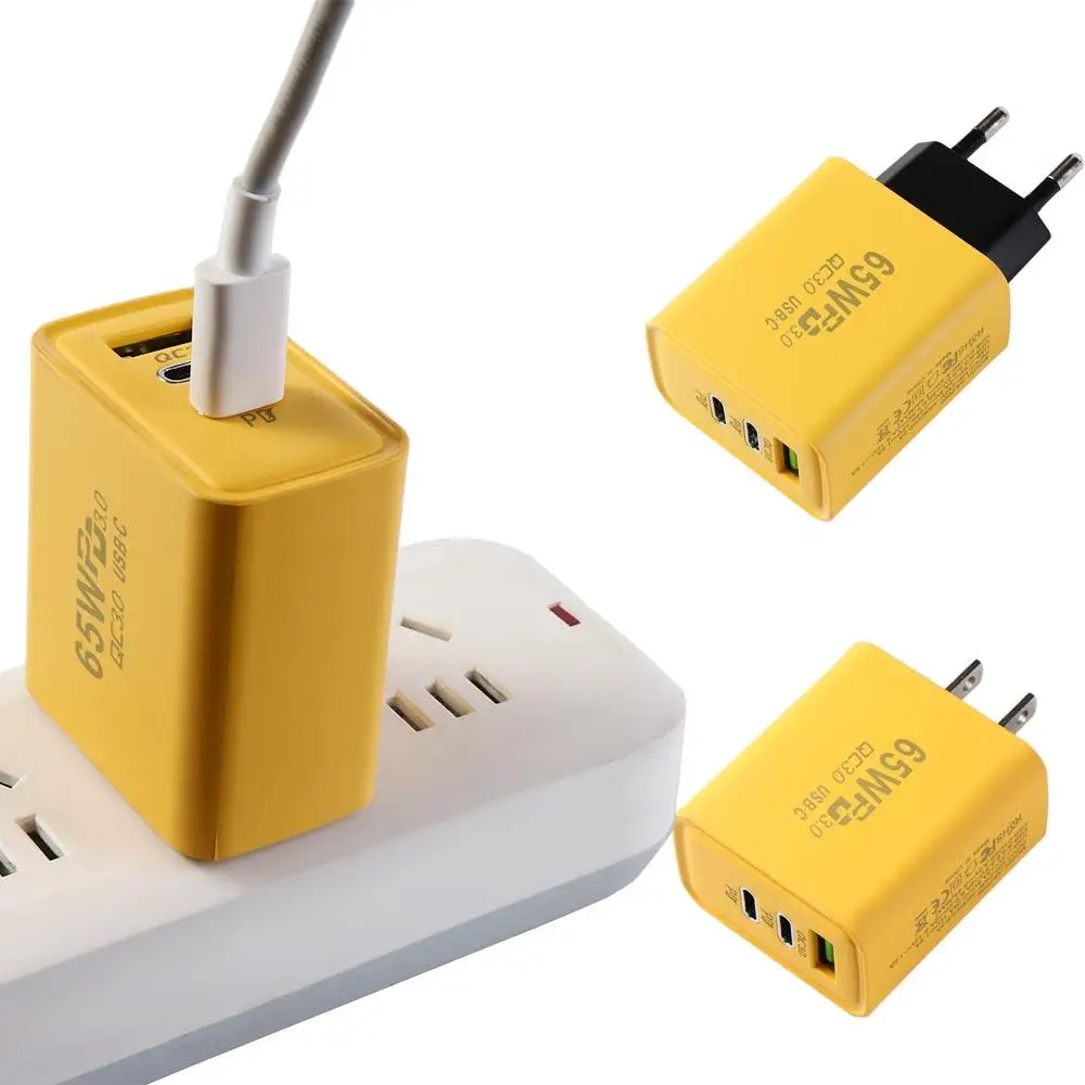 Fast Charging 65W GaN Usb Charger 3 Ports EU/US 65W Usb C Charger 100-240V 50-60Hz Type C Charger Multi-style Mobile Phone