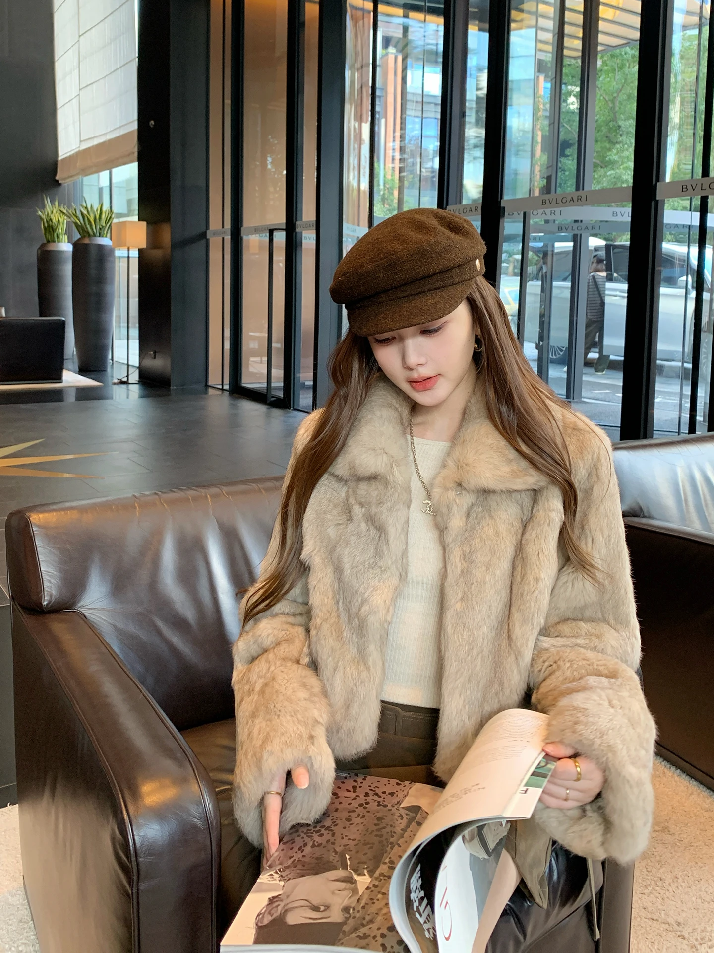 

Женское пальто из кроличьего меха Daisy Rich Girl с отложным воротником, новая зимняя модная универсальная теплая пушистая верхняя одежда