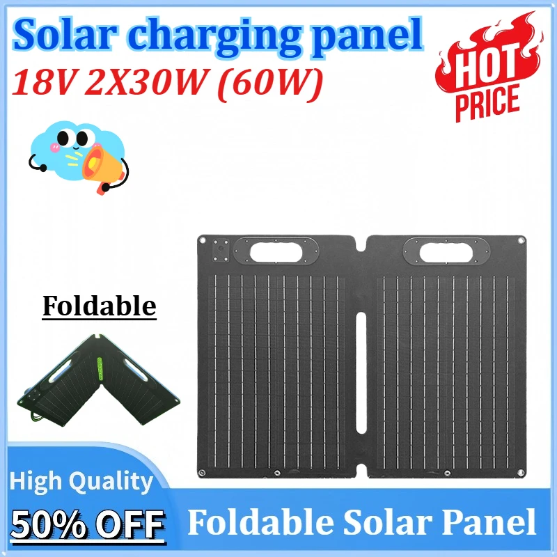 

18V 2X30W Portable Solar Panel Battery Phone Charger 60W Foldable Mobile Power Bank Charger for Phone Power Banks Flashlight