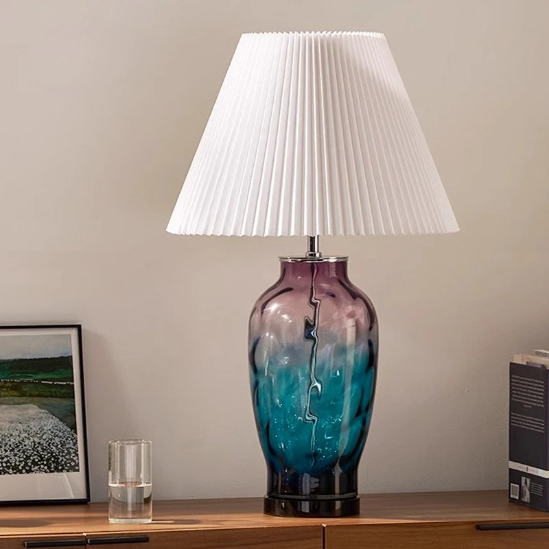 American Style Glass Floor Lamp Fabric Lampshade Design LED Lamps for Living Room Decoration Bedroom Study Lighting Fixtures
