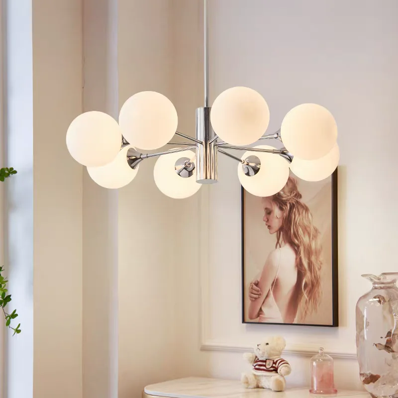 

Modern decorative multi head milky white glass LED pendant light, perfect for living rooms, bedrooms, or dining rooms