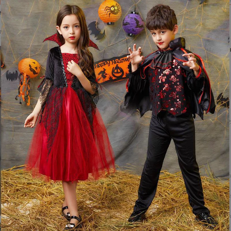 Mädchen Jungen Halloween Cosplay Kostüm Rote Geisterbraut Gotisches Verkleidungskleid Karnevalsparty Kinder Vestidos Kleidung
