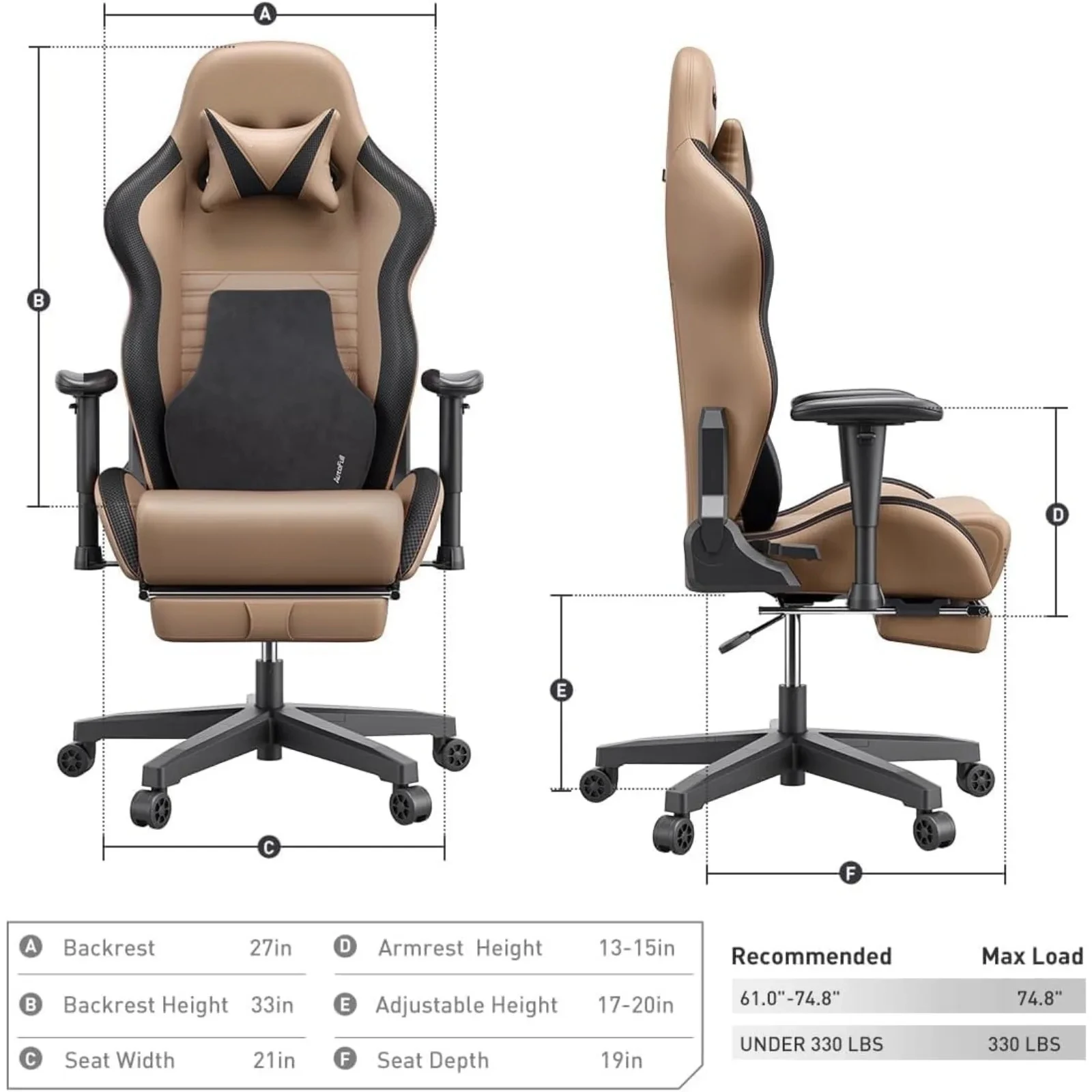 US Gaming Chair PC with Ergonomics Lumbar Support, Racing Style PU Leather High Back Adjustable Swivel Task