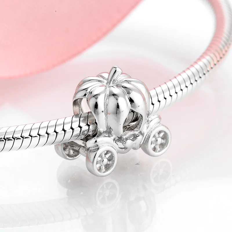 

925 Sterling Silver Plain Silver Cinderella Pumpkin Carriage Pendant Charm Bead Fit Original Bracelet DIY Accessories