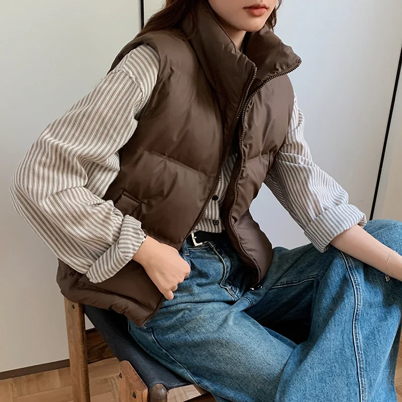 

Casual Loose Commuter Cotton Vest Jacket New Autumn Winter Style Pure Color Polyester Filling Short Length Zipper Closure