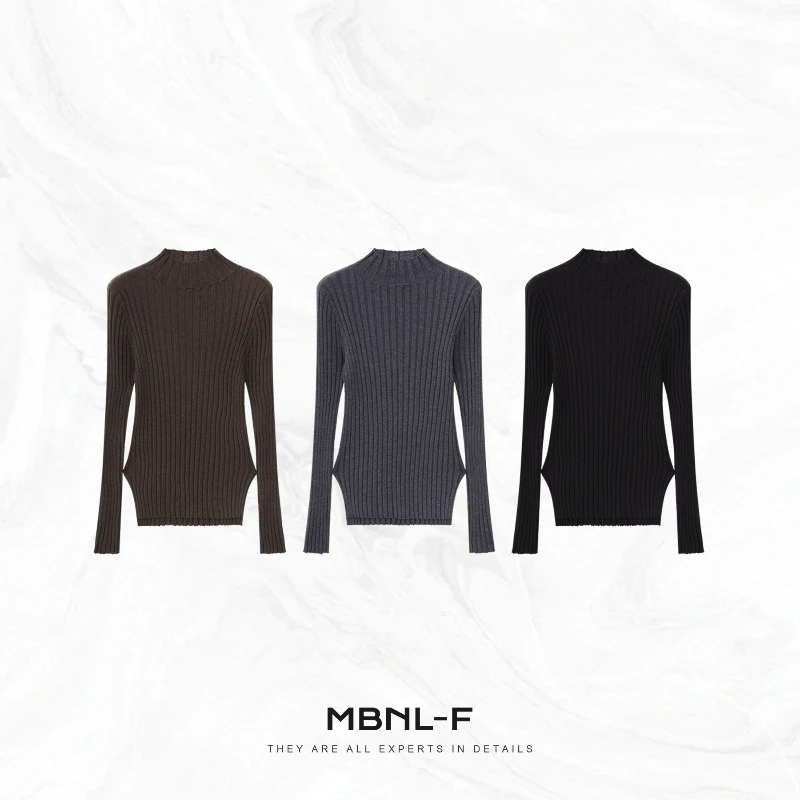 

MBNLFFD Women's Slim Fit Base irt f High Collar Silk Glossed Twill Knit Casual Sle Spring Season Faion Ladies' Wear