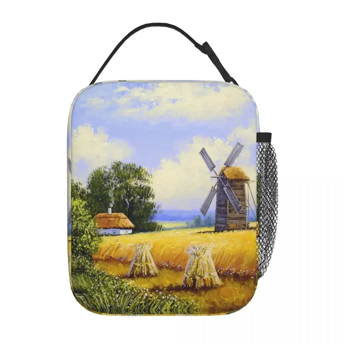 Oil Paintings Netherlandish Windmills Merch Insulated Lunch Bag Rural Landscape Harvesting Stacks New Cooler Thermal  Boxes