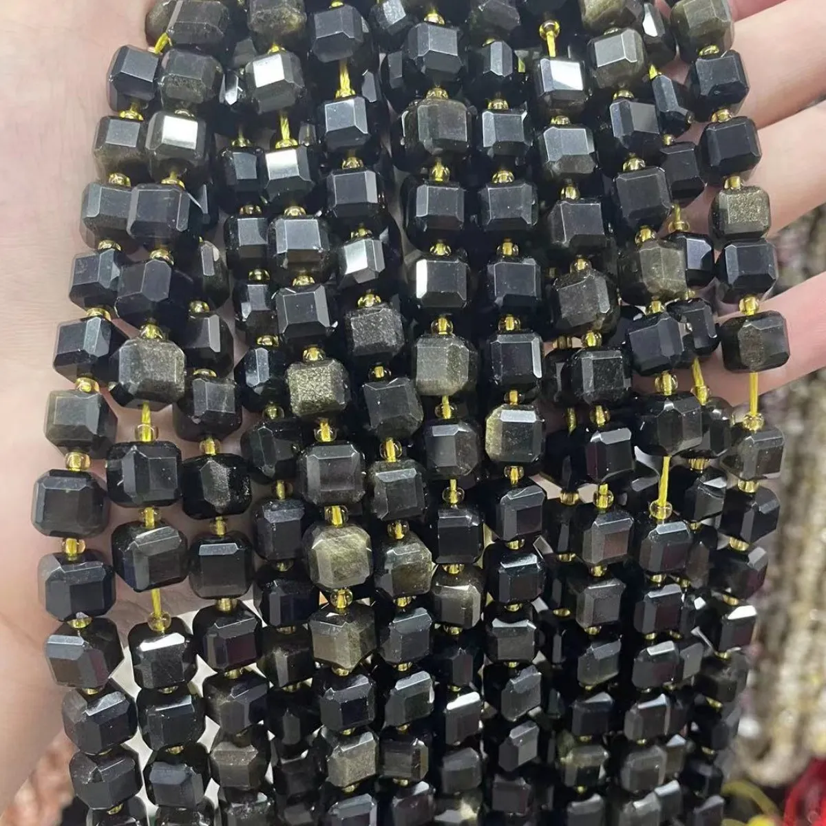 Natural Stone Beads Faceted Obsidian Cube Beads Spacer Beads 8 10mm For Bracelet Necklace Jewelry Making