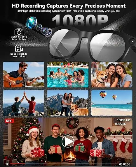 AI Smart Glasses with 8MP Camera, HD Video Recording, Real-Time Translation | Photo Capture, AI Voice Assistant, Object Recognit