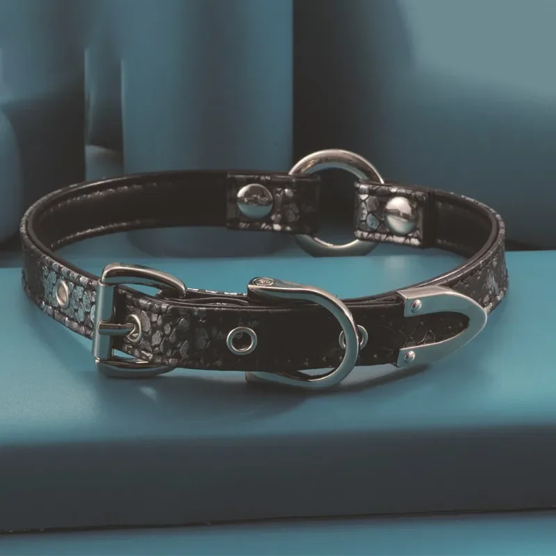 ياقة ياقة جلدية منقوشة على شكل ثعبان، خاتم فضي، ياقة ياقة هاراجوكو يومية على طراز الشرير