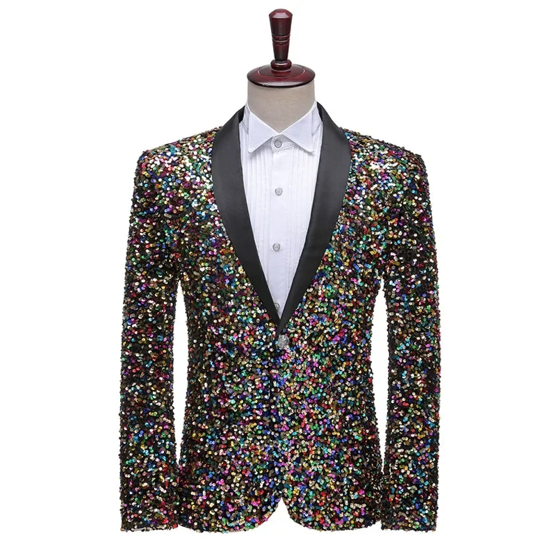 Three-dimensional Color-changing Sequin Mens Blazer,  Bar Nightclub Stage Performance Suit, Host Singer Colorful Jackets for Men