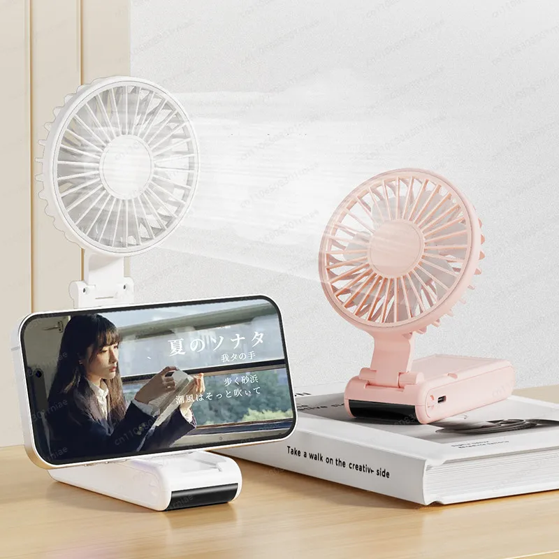 Ultra-thin handheld small fan portable folding stand multi-function digital display halterneck fan