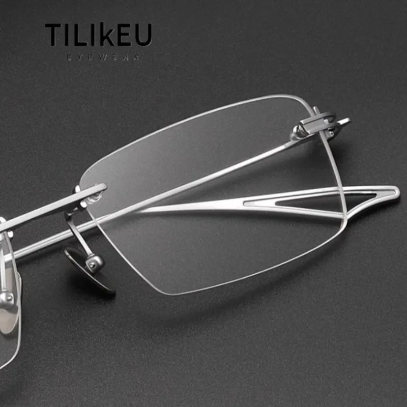 

Japanese-style Designer Frameless Ultra-Light Pure Titanium Glasses Frames for Men Premium Retro Square Rimless Glasses 2269ACT