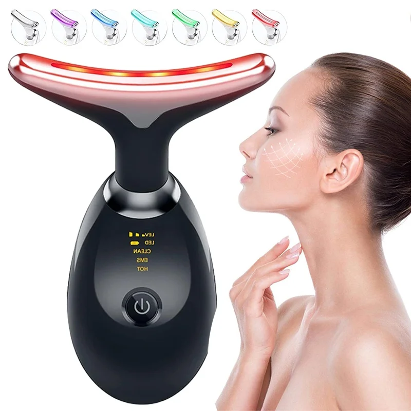 7 Color Neck Beauty Device Face Lifting Massager LED Photon Anti Wrinkle Double Chin Remover Skin Tightening Facial Beauty Care